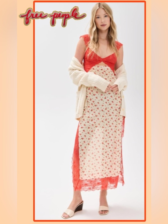 Free People Dresses & Skirts - NWT Free People Suddenly Fine Floral Lace Maxi Slip Dress Nightgown Tea Combo XS